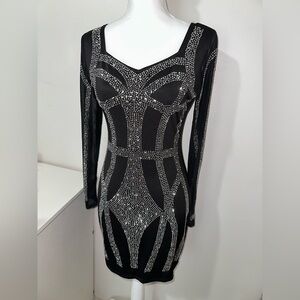 Long sleeve rhinestones dress